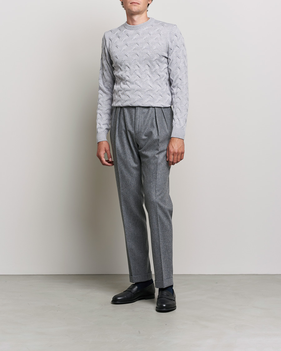 Men | Sweaters & Knitwear | Stenströms | Heavy Cable Merino Crew Neck Light Grey