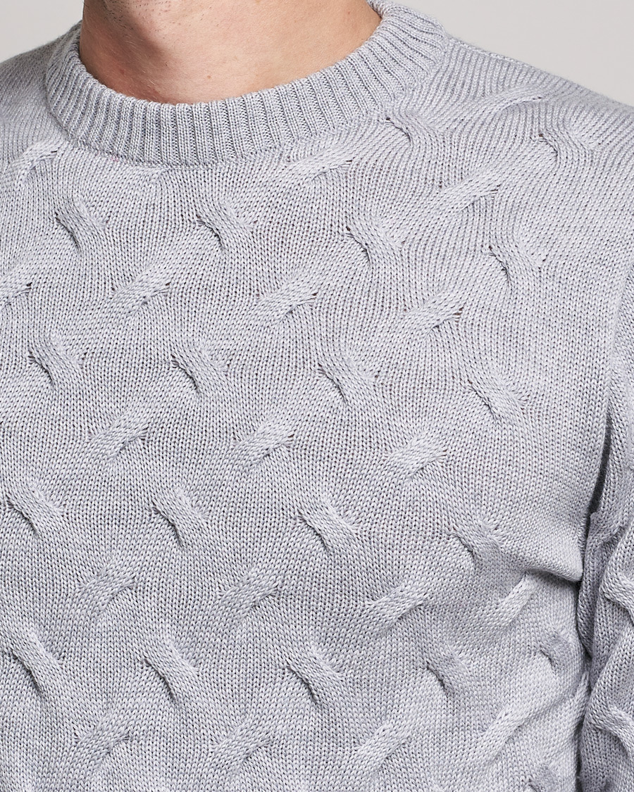 Men | Sweaters & Knitwear | Stenströms | Heavy Cable Merino Crew Neck Light Grey