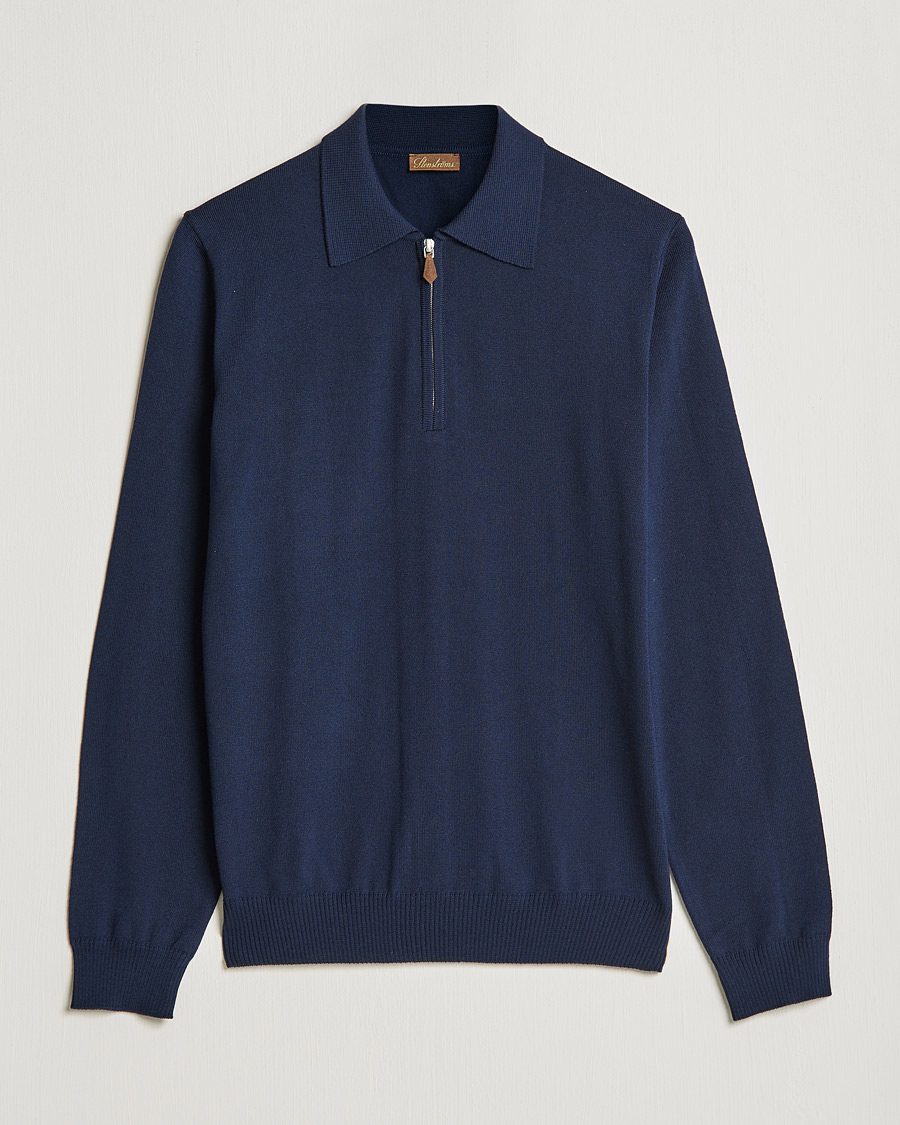 Men | Sweaters & Knitwear | Stenströms | Merino Half Zip Polo Navy