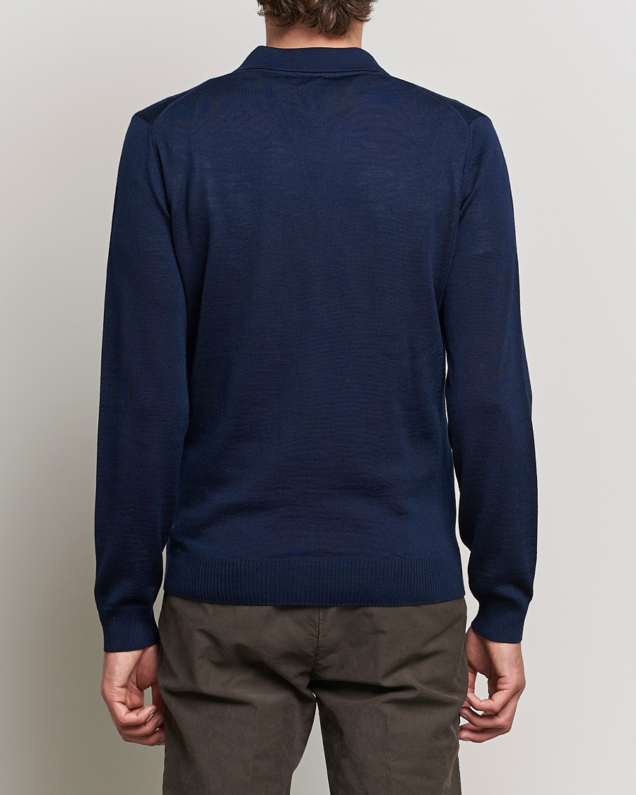 Men | Sweaters & Knitwear | Stenströms | Merino Half Zip Polo Navy