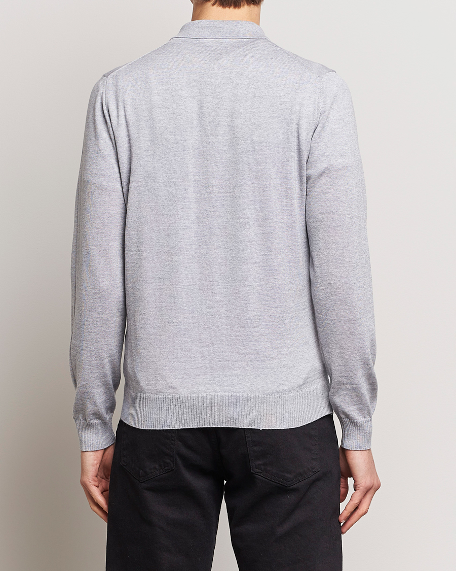 Men | Sweaters & Knitwear | Stenströms | Merino Wool Zip Polo Light Grey