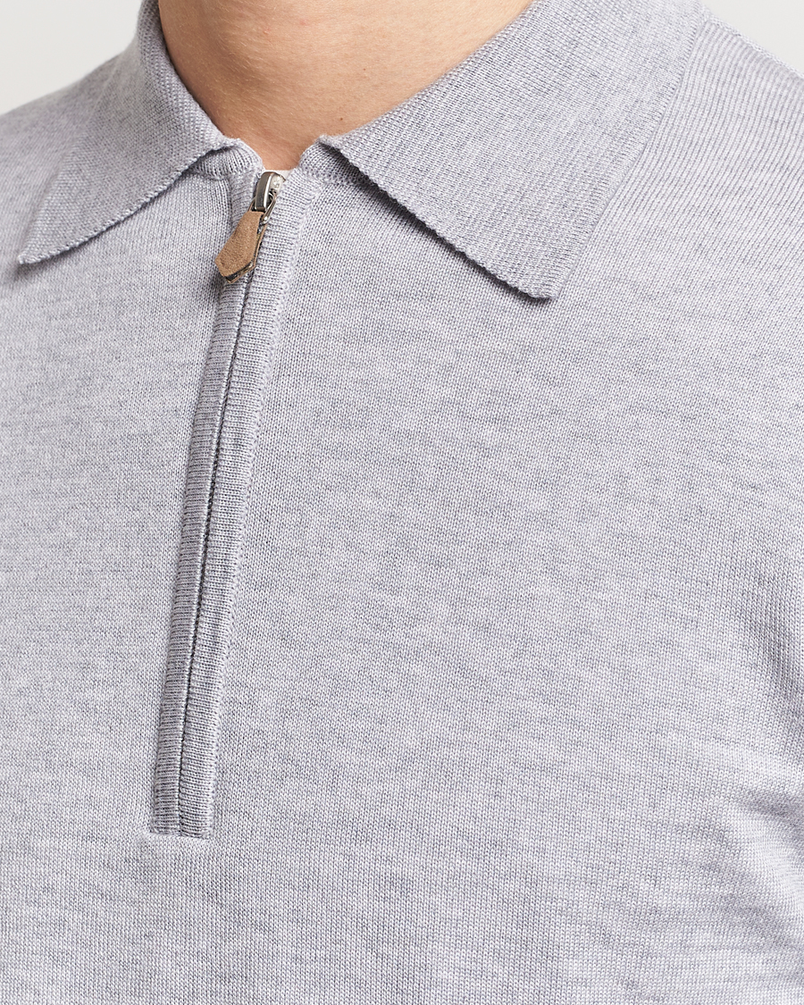 Men | Sweaters & Knitwear | Stenströms | Merino Wool Zip Polo Light Grey