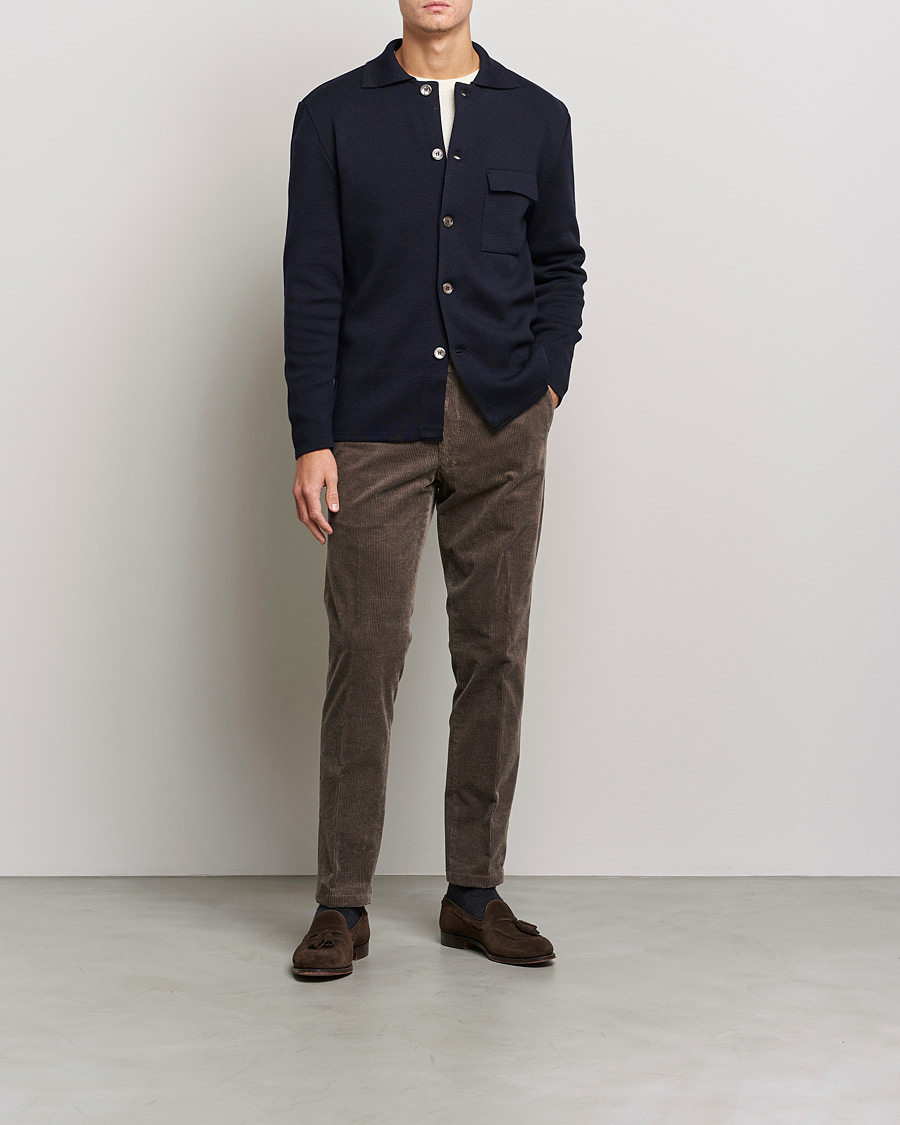 Men | Sweaters & Knitwear | Stenströms | Merino Chest Pocket Cardigan Navy