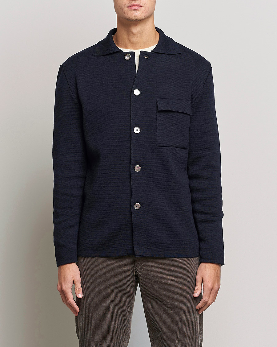 Men | Sweaters & Knitwear | Stenströms | Merino Chest Pocket Cardigan Navy