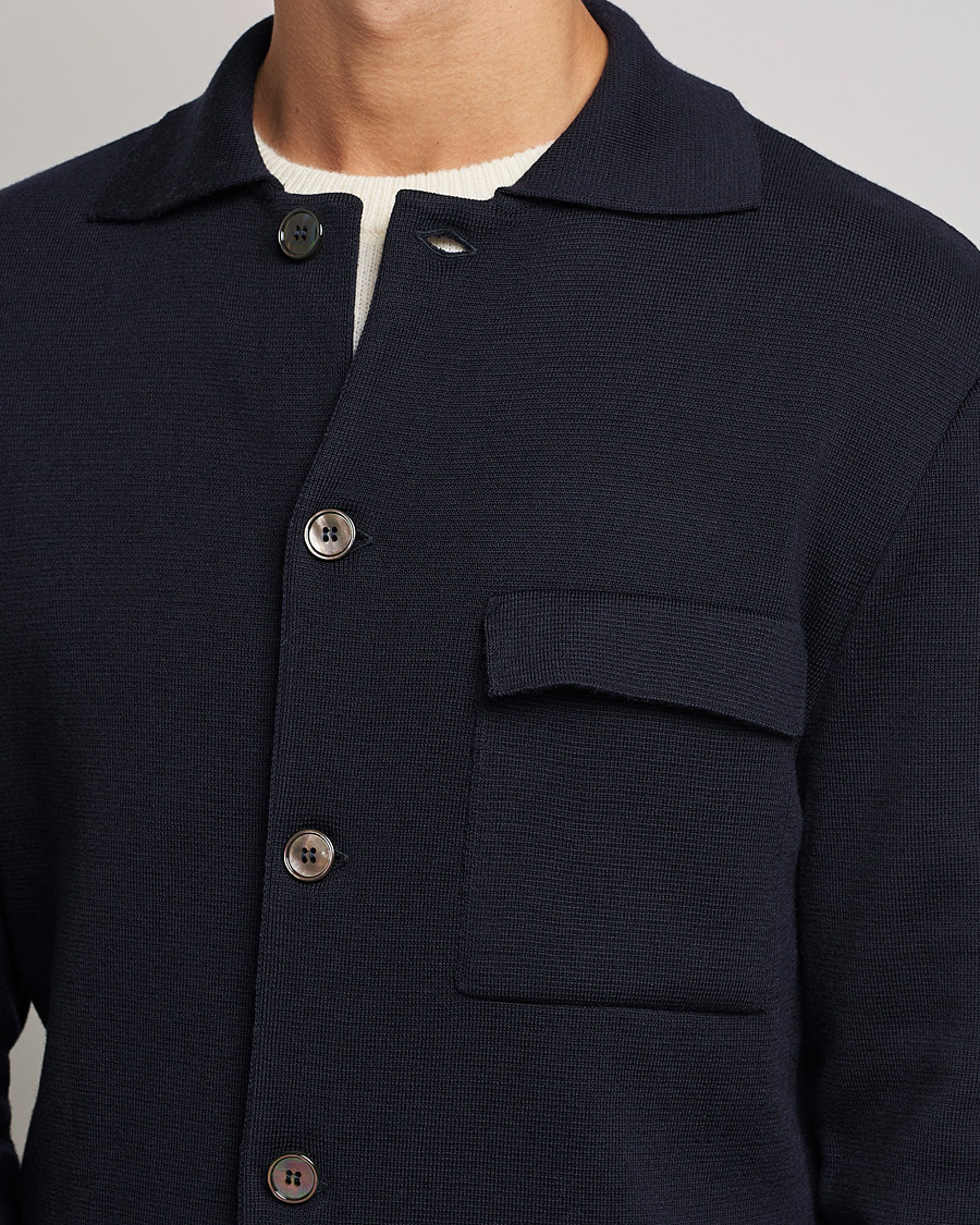 Men | Sweaters & Knitwear | Stenströms | Merino Chest Pocket Cardigan Navy