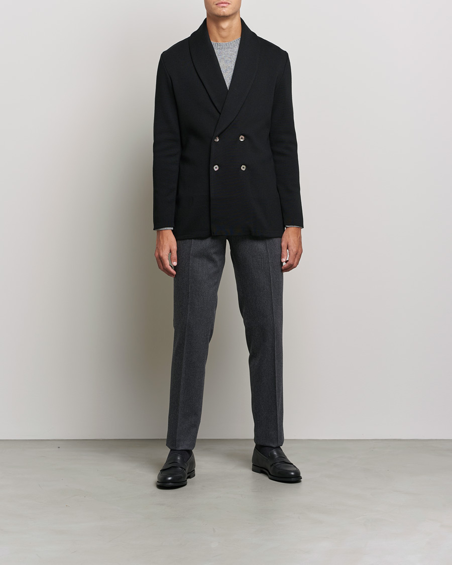 Men | Blazers | Stenströms | Merino Knitted Tuxedo Cardigan Black