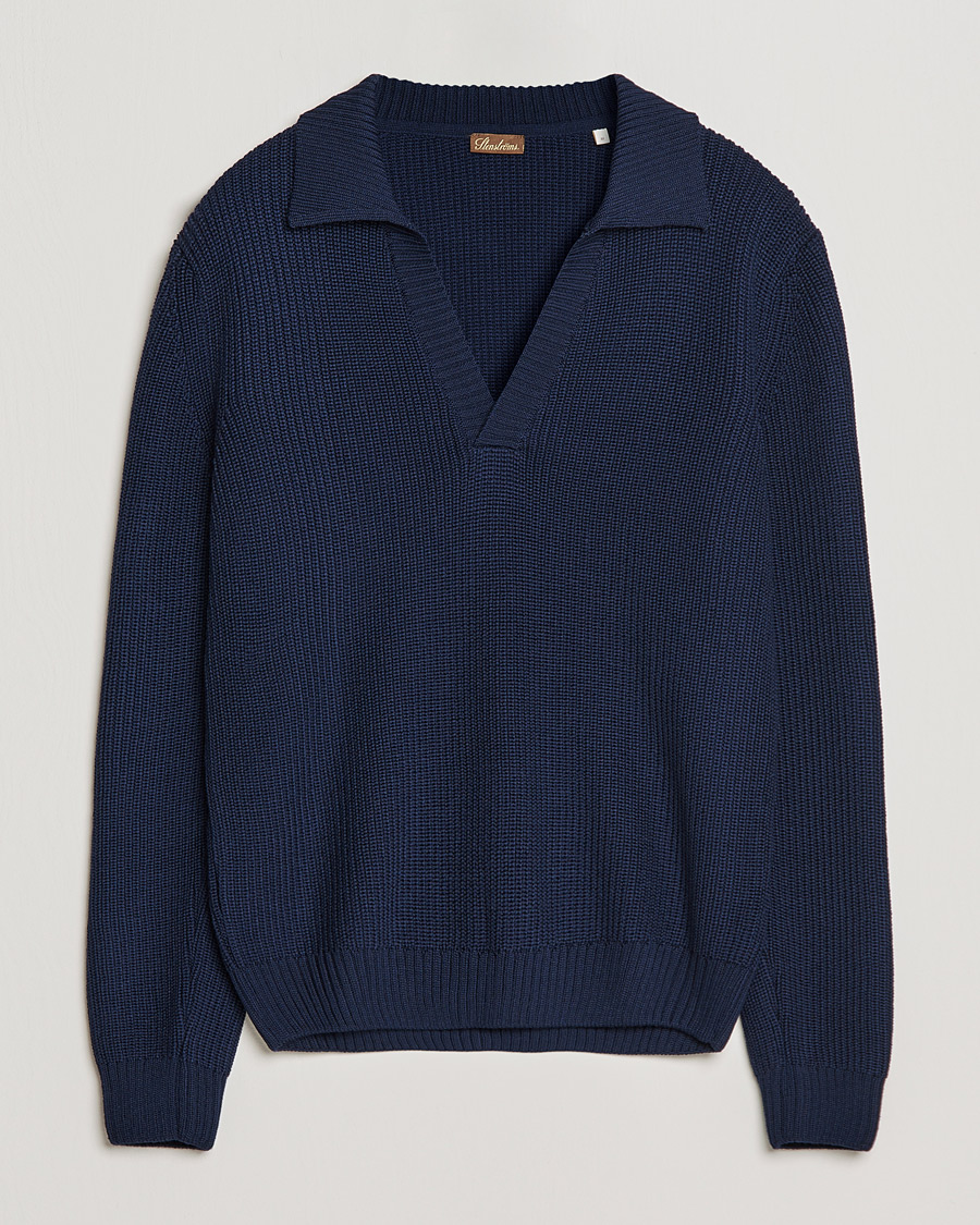 Men | Sweaters & Knitwear | Stenströms | Chunky Merino Polo Navy