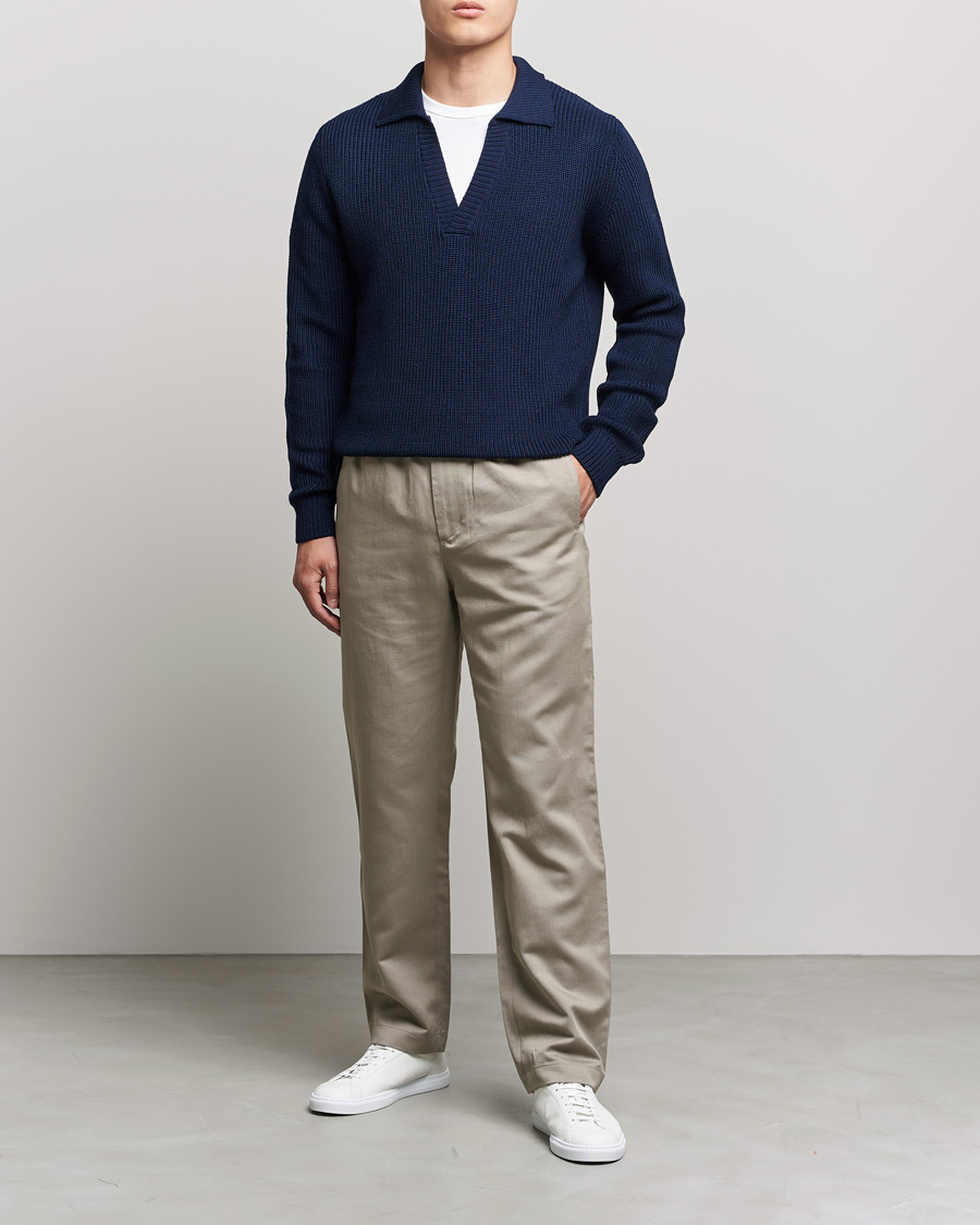 Men | Sweaters & Knitwear | Stenströms | Chunky Merino Polo Navy