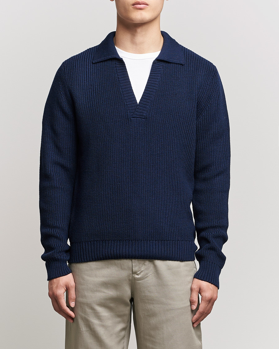 Men | Sweaters & Knitwear | Stenströms | Chunky Merino Polo Navy