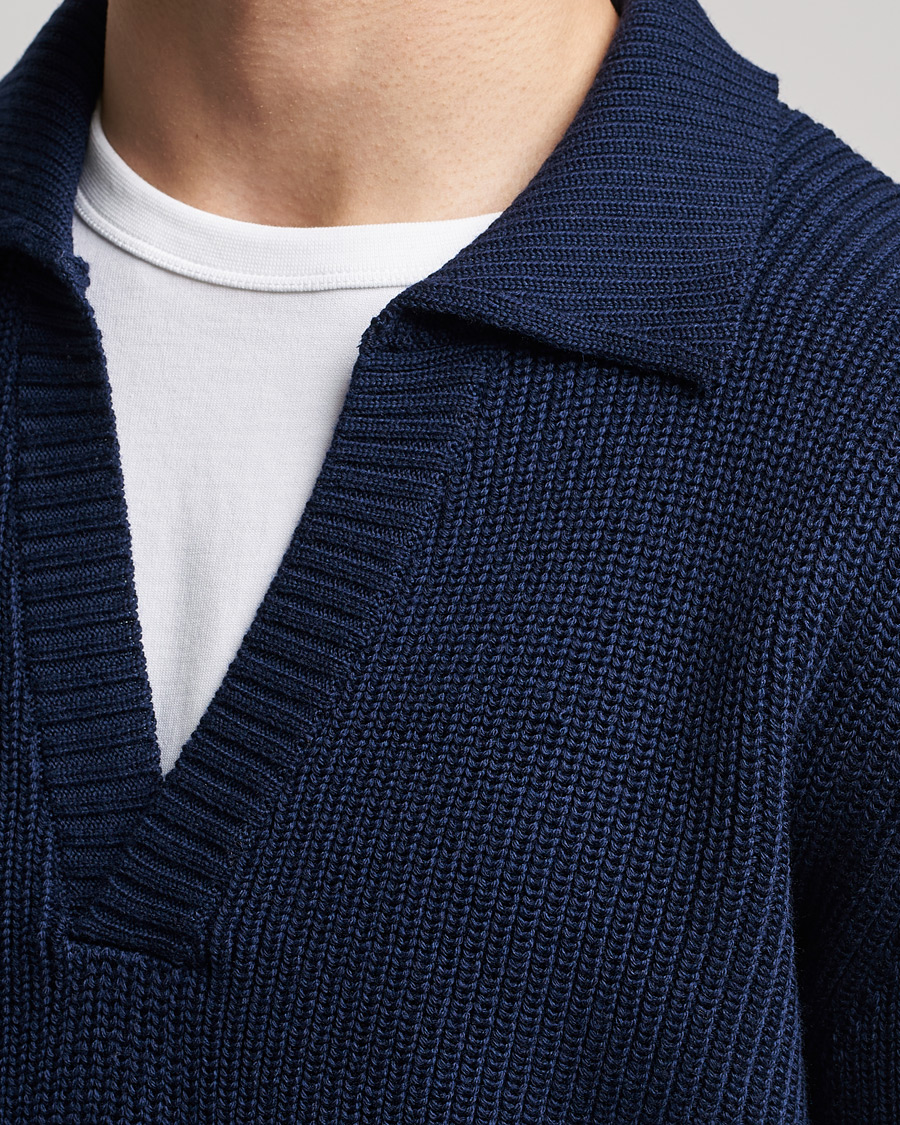 Men | Sweaters & Knitwear | Stenströms | Chunky Merino Polo Navy