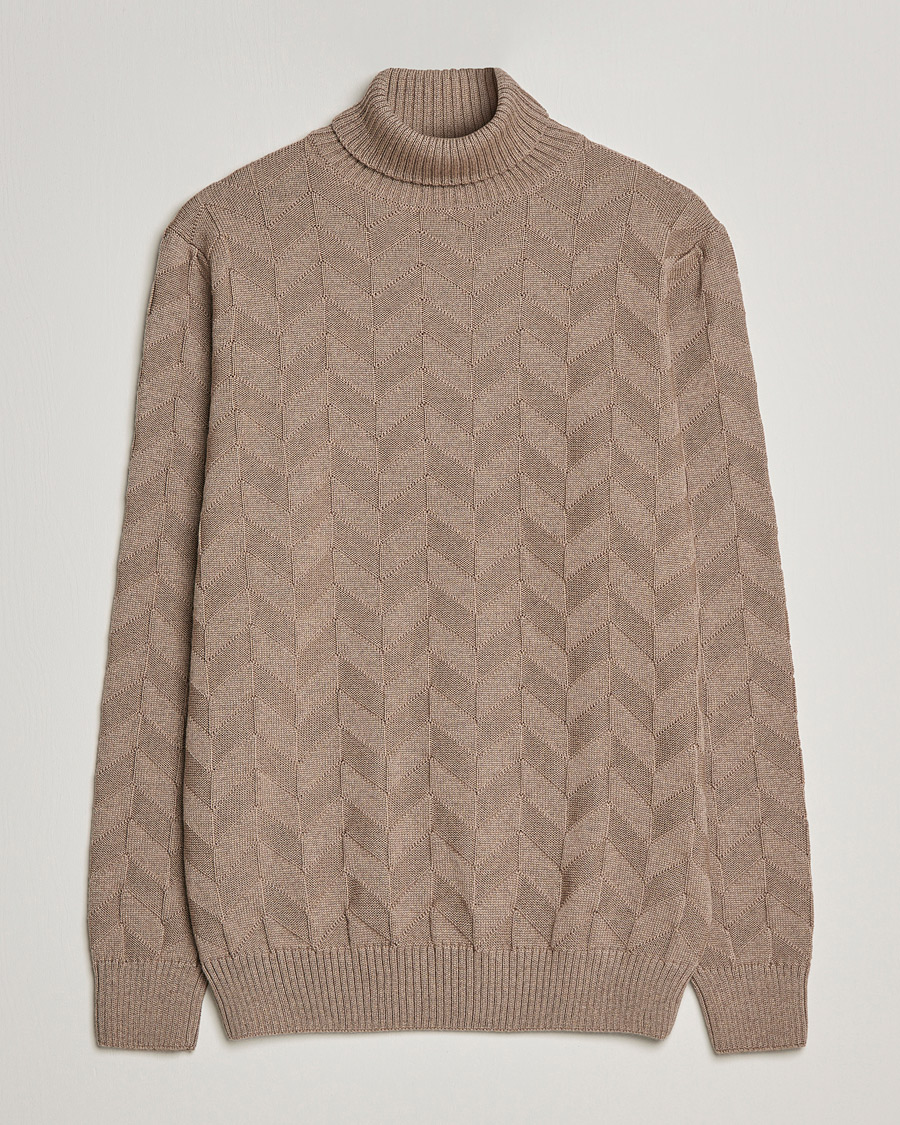 Men | Sweaters & Knitwear | Stenströms | Chunky Merino Structured Rollneck Camel