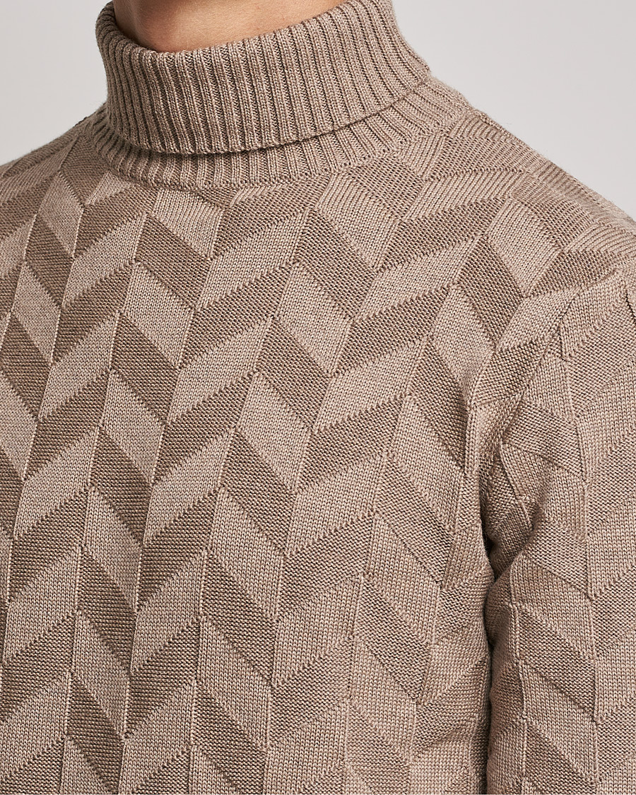 Men | Sweaters & Knitwear | Stenströms | Chunky Merino Structured Rollneck Camel