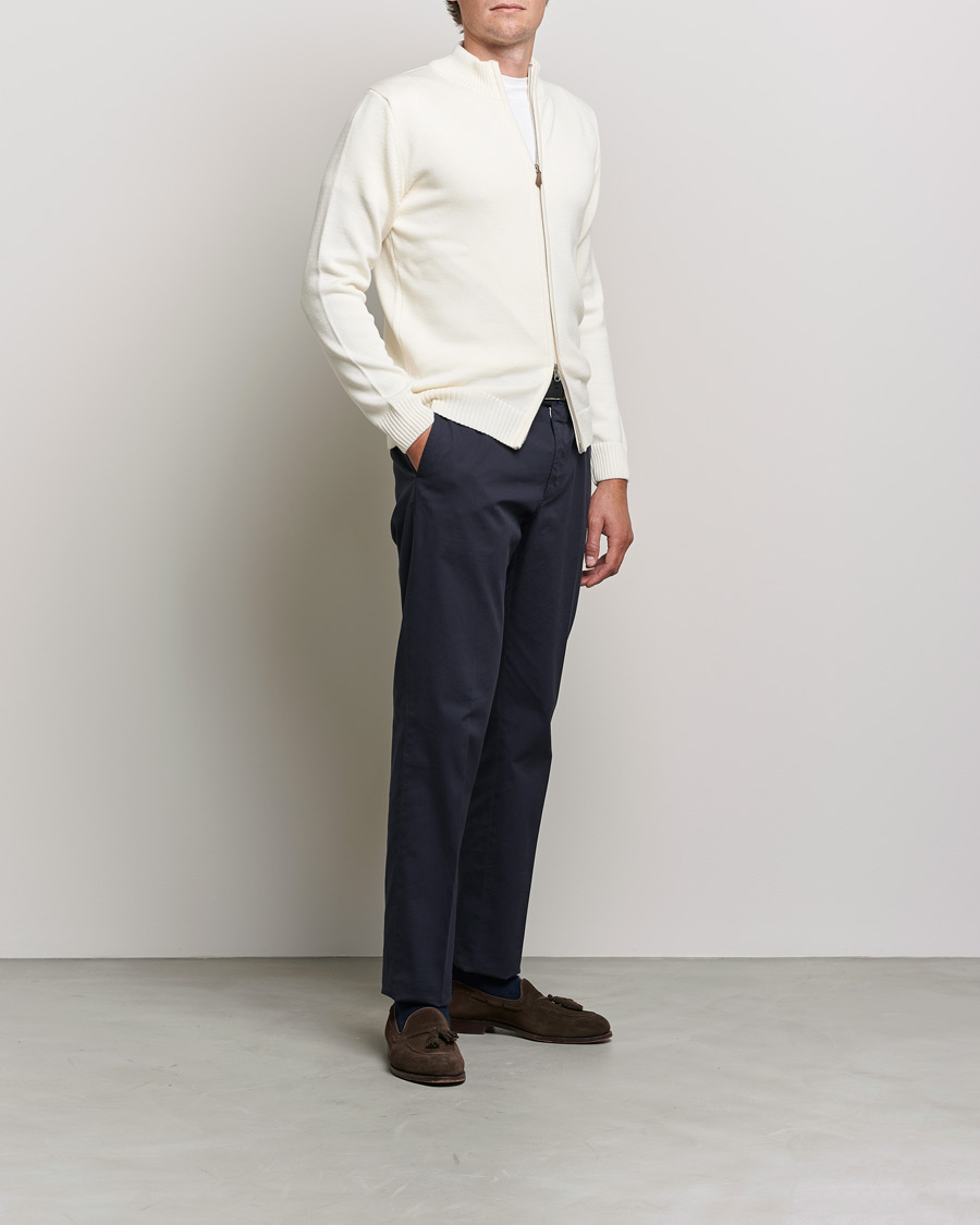 Men | Sweaters & Knitwear | Stenströms | Chunky Merino Full Zip Cardigan Creme White
