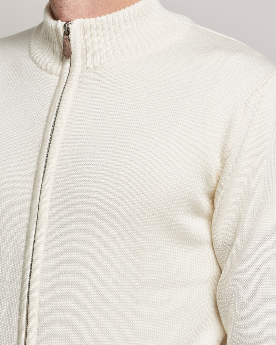 Men | Sweaters & Knitwear | Stenströms | Chunky Merino Full Zip Cardigan Creme White