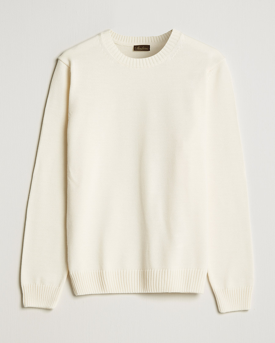 Men | Sweaters & Knitwear | Stenströms | Chunky Merino Crew Neck Creme White