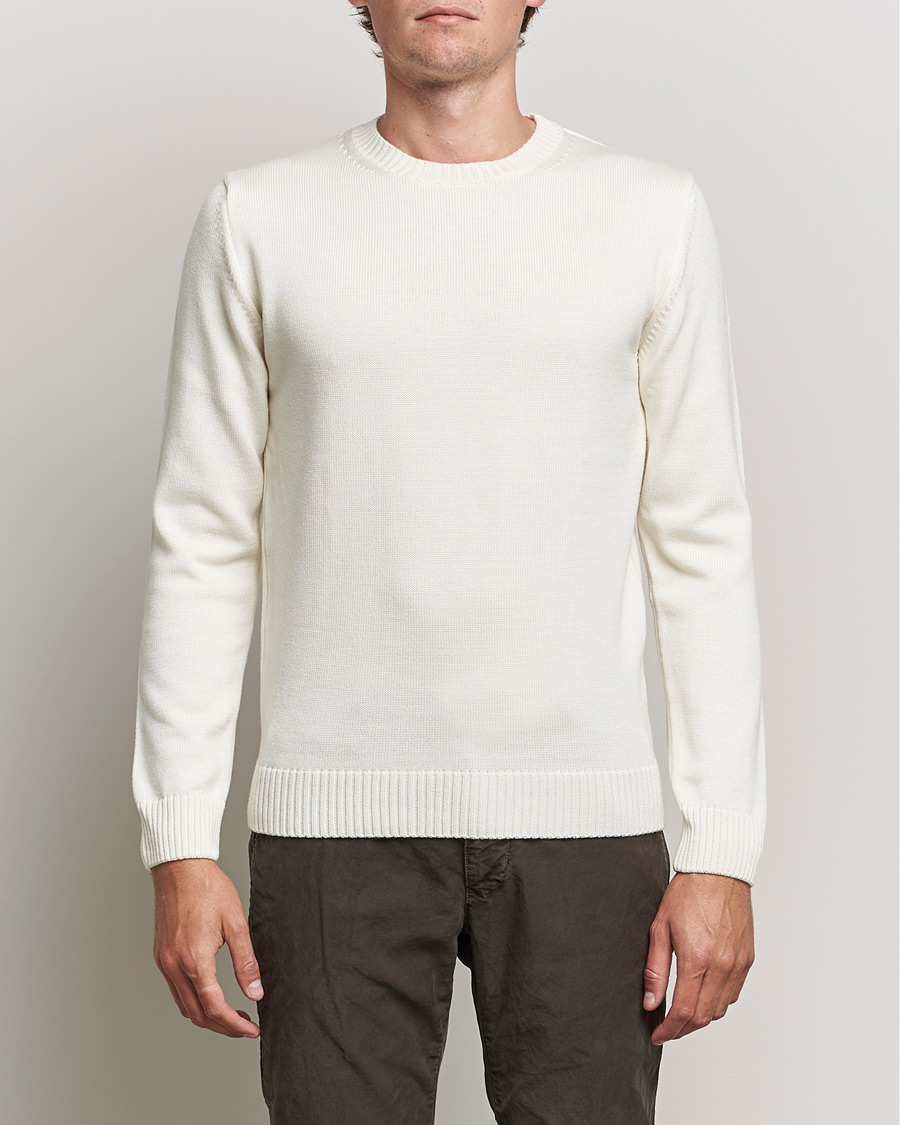 Men | Sweaters & Knitwear | Stenströms | Chunky Merino Crew Neck Creme White