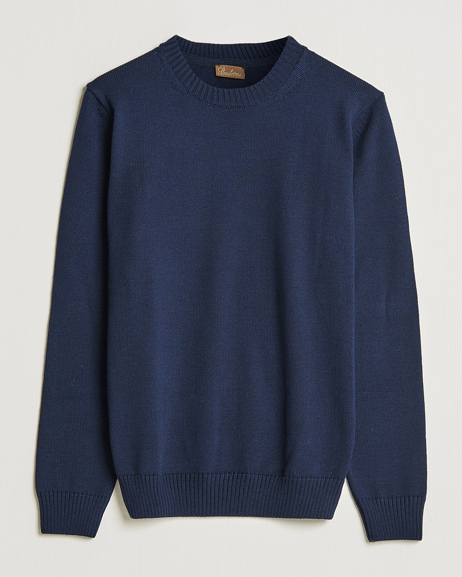 Men | Sweaters & Knitwear | Stenströms | Chunky Merino Crew Neck Navy