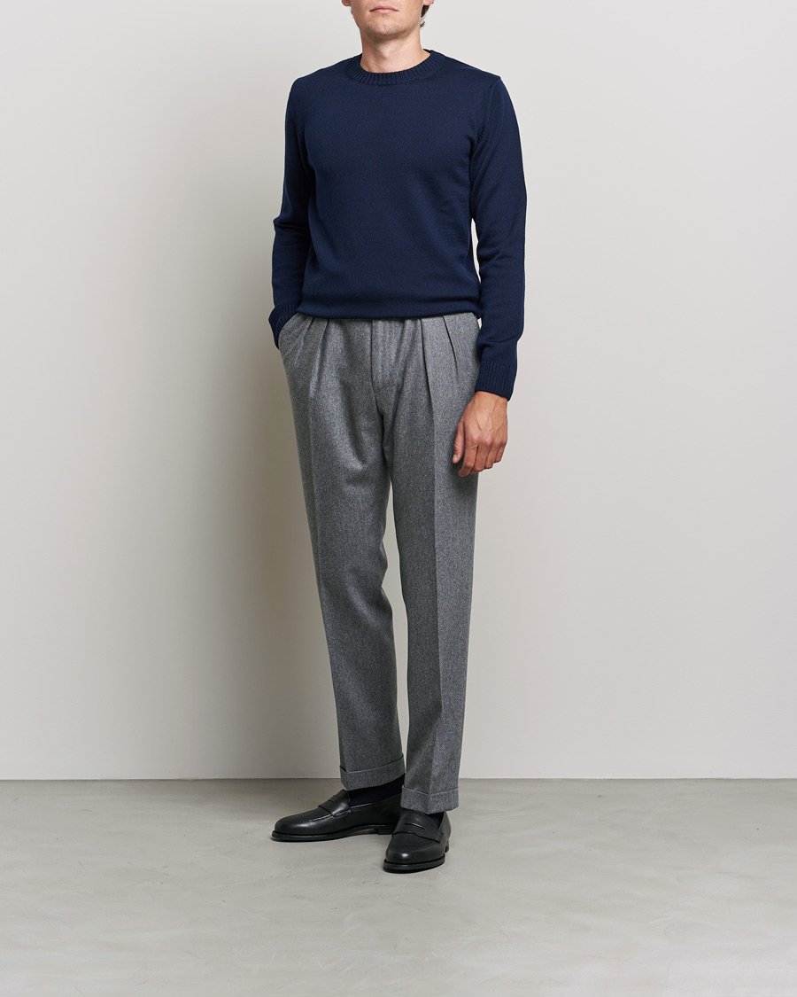 Men | Sweaters & Knitwear | Stenströms | Chunky Merino Crew Neck Navy