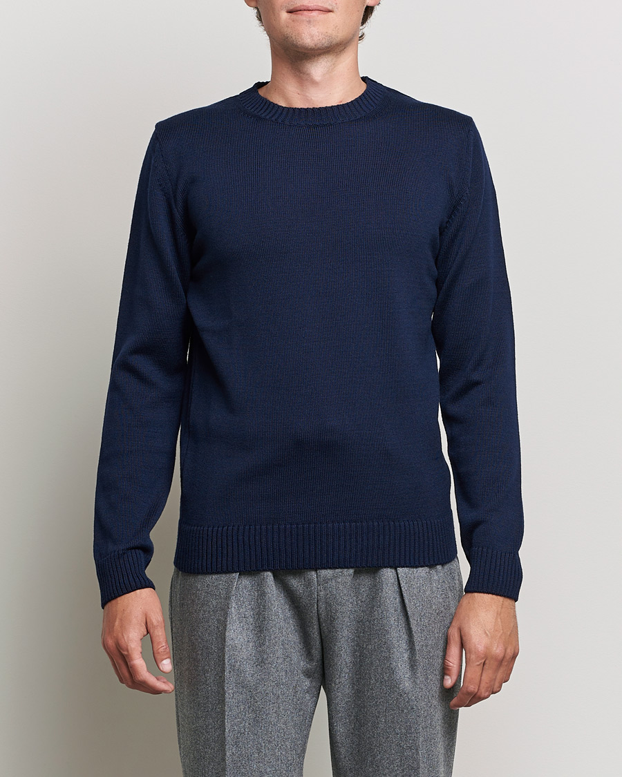 Men | Sweaters & Knitwear | Stenströms | Chunky Merino Crew Neck Navy