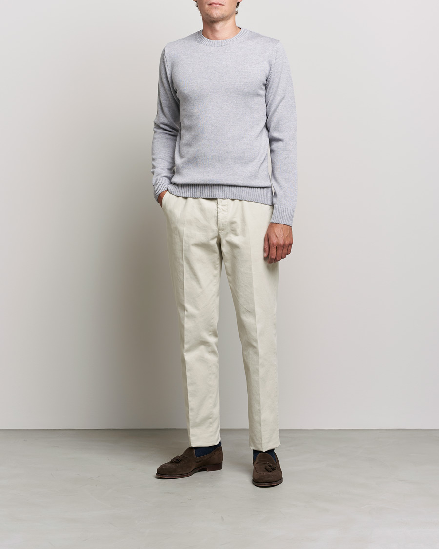Men | Sweaters & Knitwear | Stenströms | Chunky Merino Crew Neck Light Grey