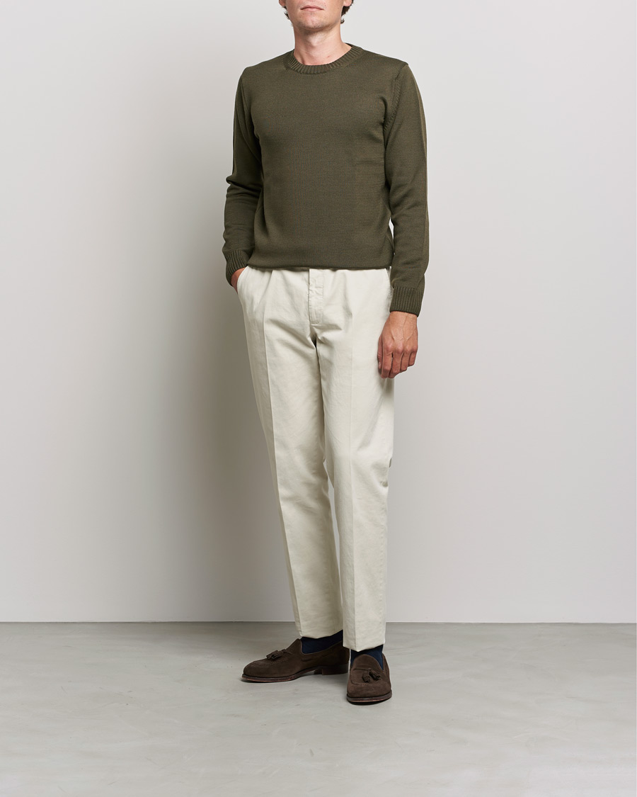 Men | Sweaters & Knitwear | Stenströms | Chunky Merino Crew Neck Forest Green