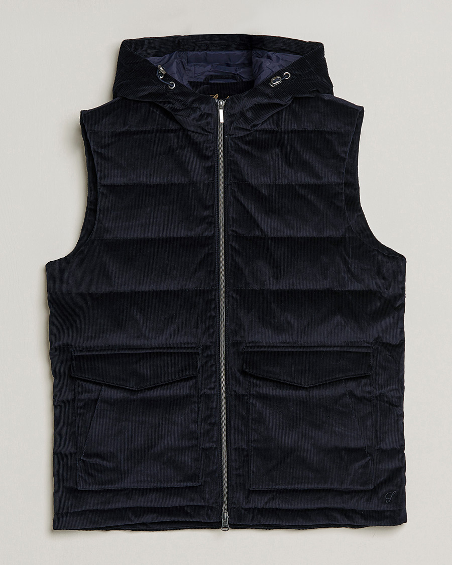 Men | Coats & Jackets | Stenströms | Hooded Corduroy Vest Navy