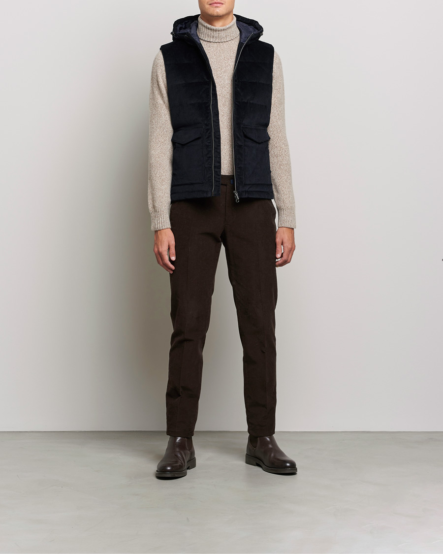 Men | Coats & Jackets | Stenströms | Hooded Corduroy Vest Navy