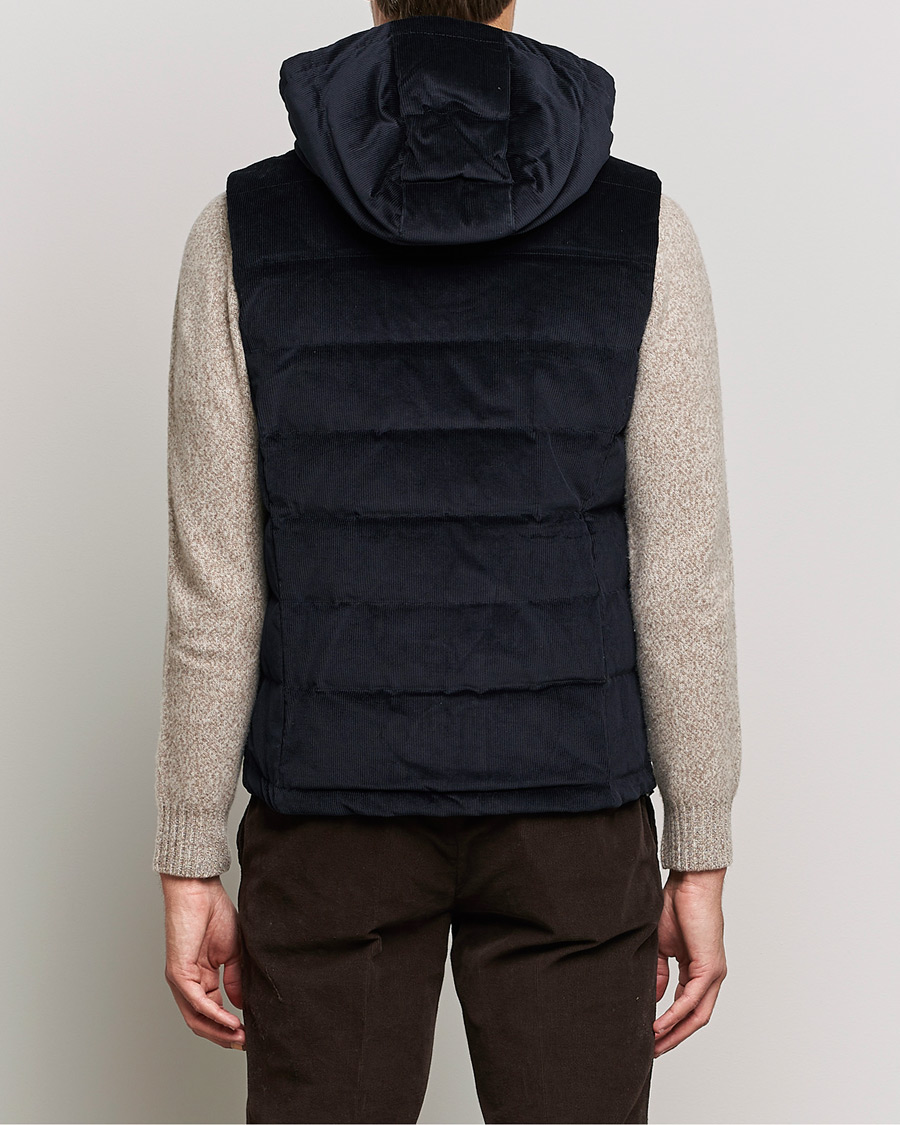 Men | Coats & Jackets | Stenströms | Hooded Corduroy Vest Navy