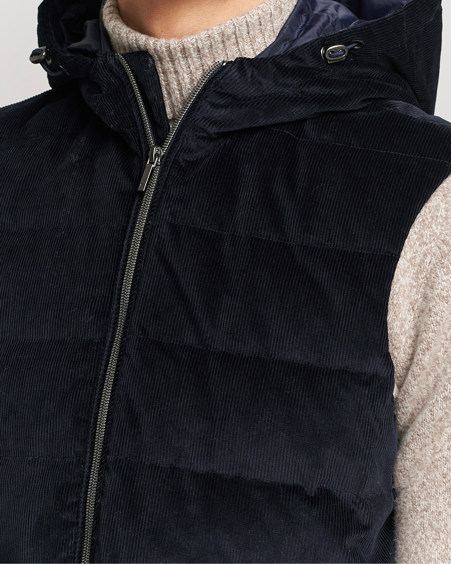 Men | Coats & Jackets | Stenströms | Hooded Corduroy Vest Navy
