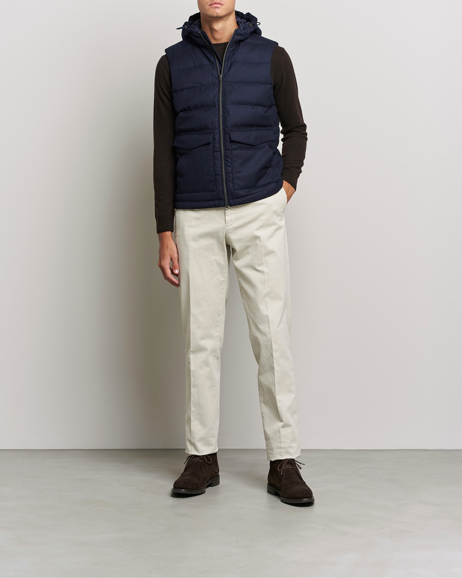 Men | Coats & Jackets | Stenströms | Hooded Flannel Vest Navy