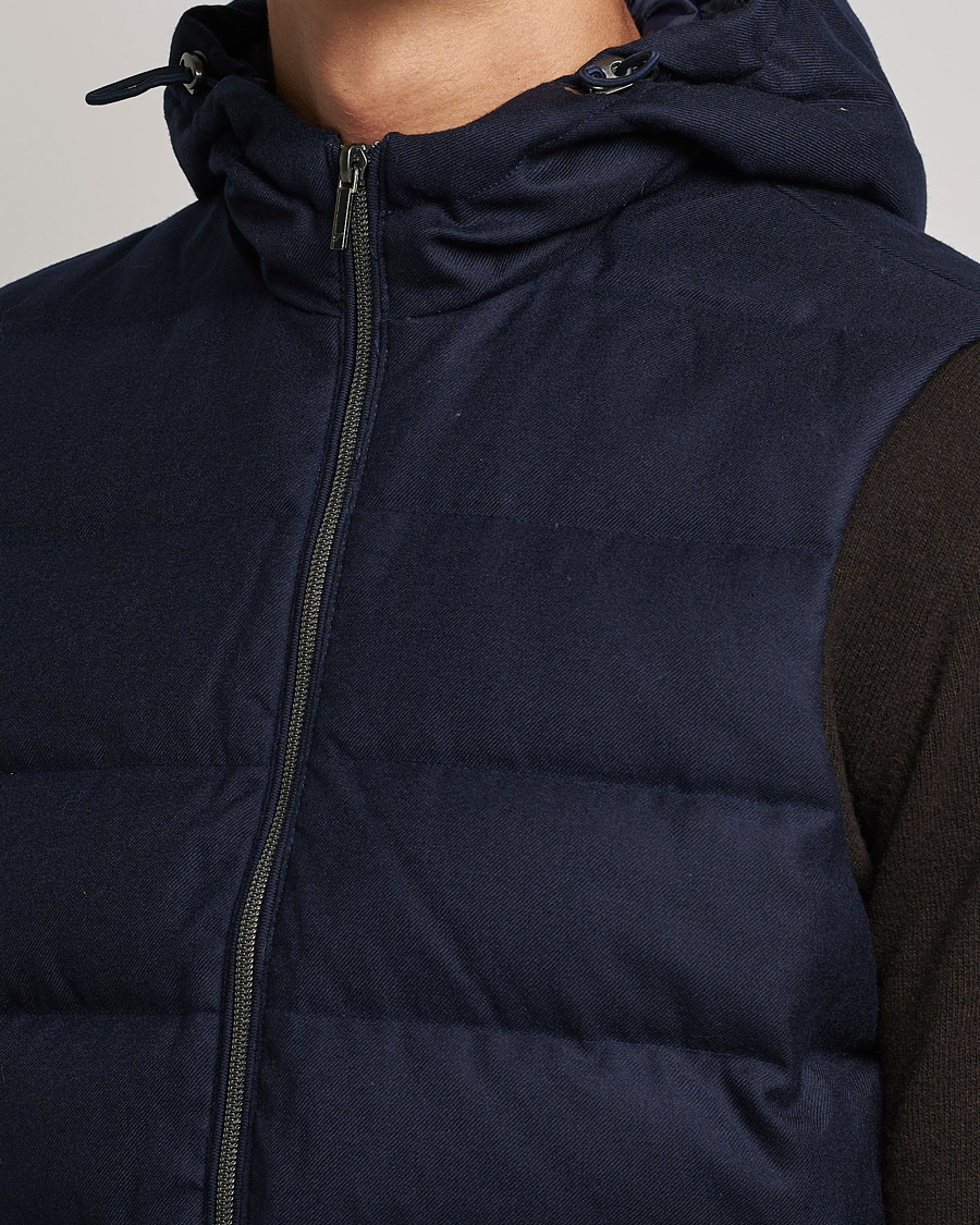 Men | Coats & Jackets | Stenströms | Hooded Flannel Vest Navy