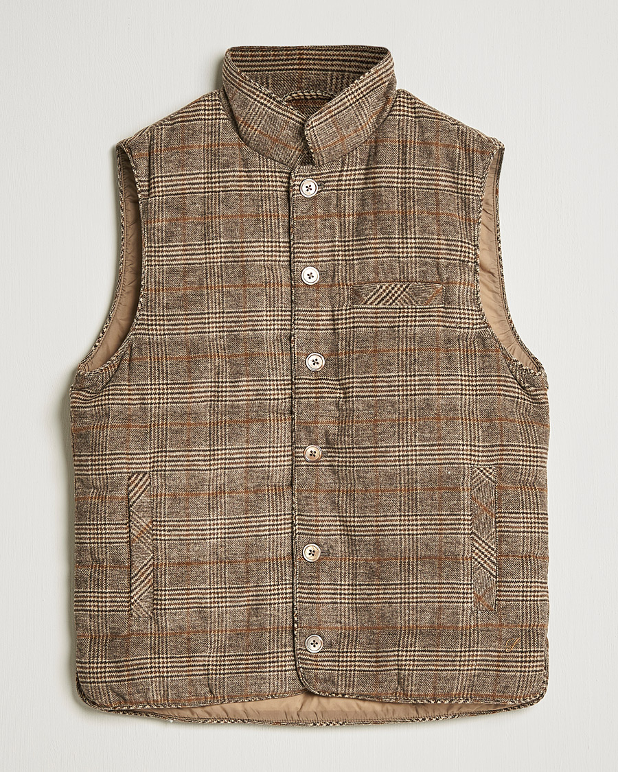 Men | Coats & Jackets | Stenströms | Glencheck Padded Wool Vest Brown