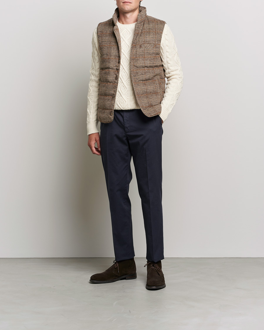 Men | Coats & Jackets | Stenströms | Glencheck Padded Wool Vest Brown