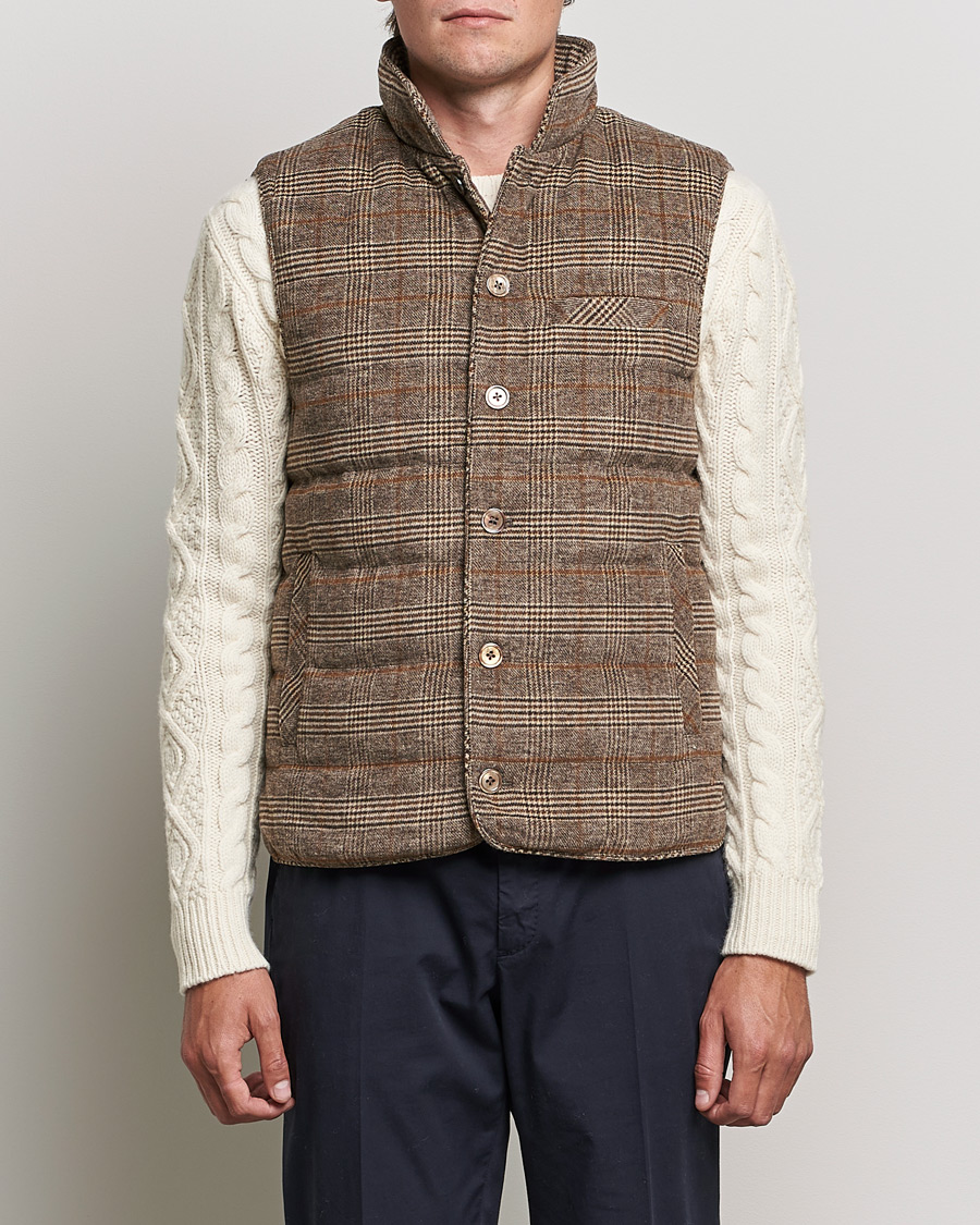 Stenströms Glencheck Padded Wool Vest Brown at CareOfCarl.com