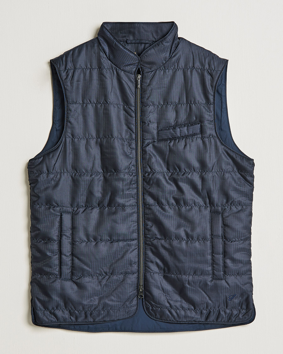 Men | Coats & Jackets | Stenströms | Houndstooth Padded Nylon Vest Navy