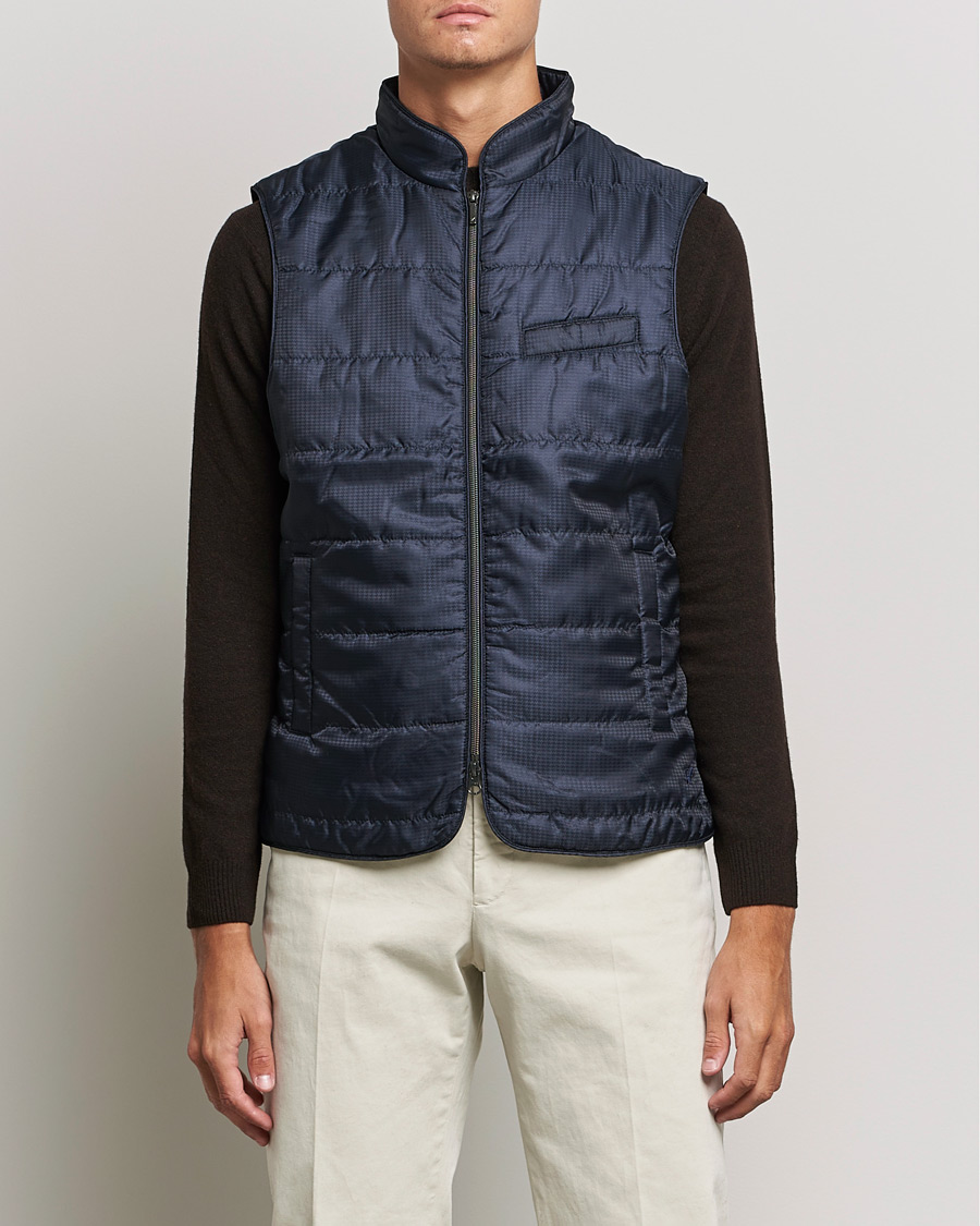 Houndstooth Padded Nylon Vest Navy 