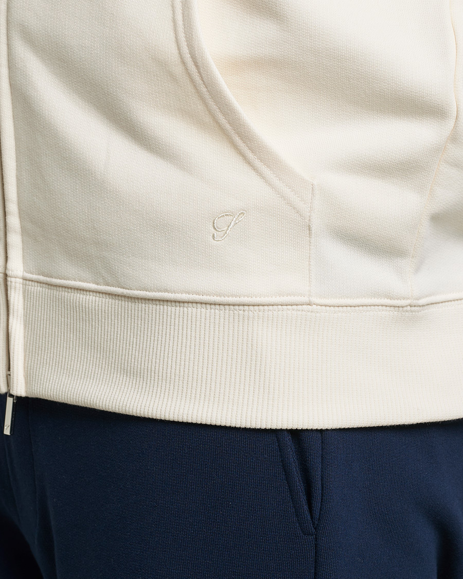 Men | Sweaters & Knitwear | Stenströms | Cotton Jersey Full Zip Hoodie Creme White