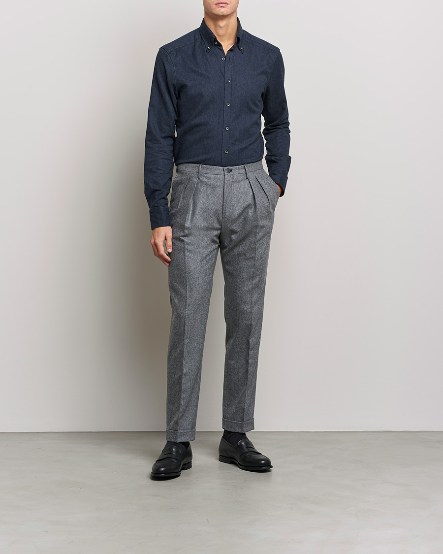 Men | Shirts | Stenströms | Slimline Flannel Shirt Navy