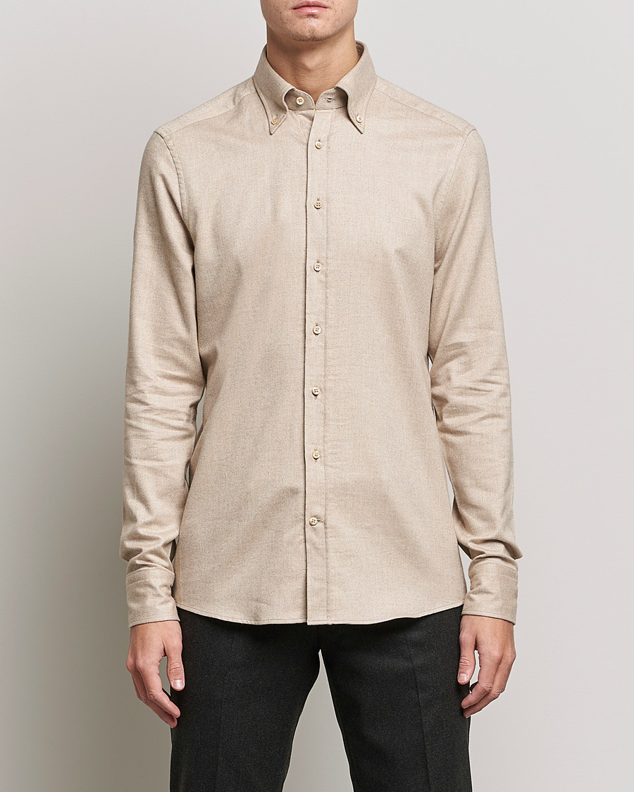 Men | Flannel Shirts | Stenströms | Slimline Flannel Shirt Beige