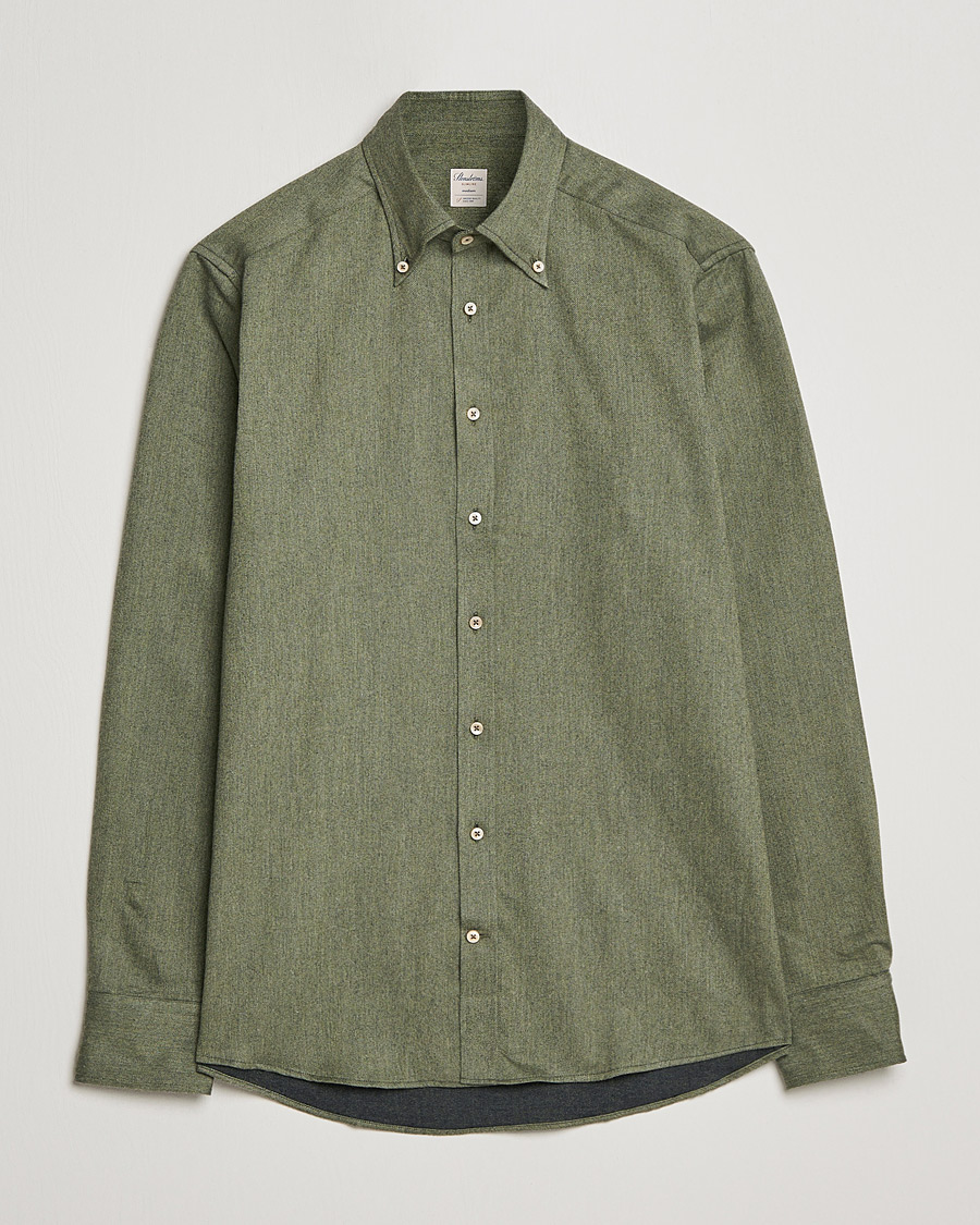 Men | Shirts | Stenströms | Slimline Flannel Shirt Dark Green