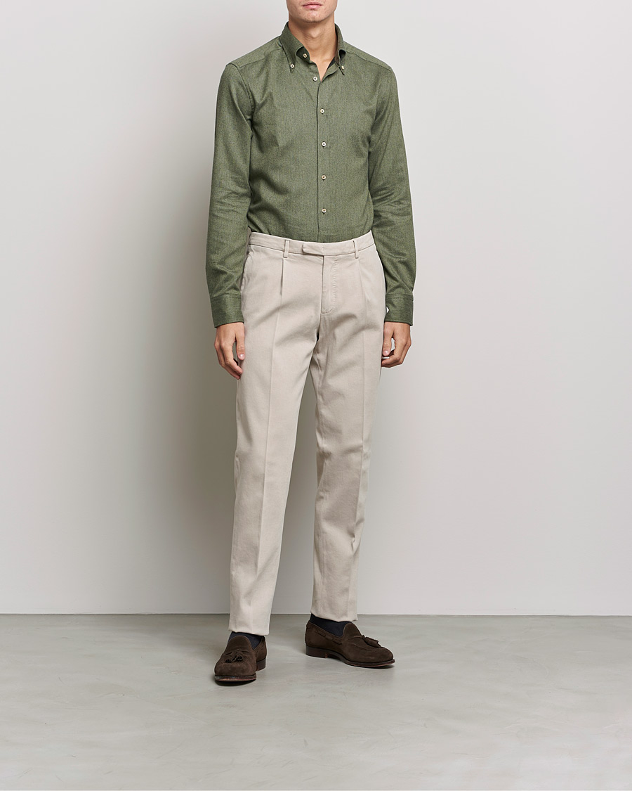 Men | Shirts | Stenströms | Slimline Flannel Shirt Dark Green