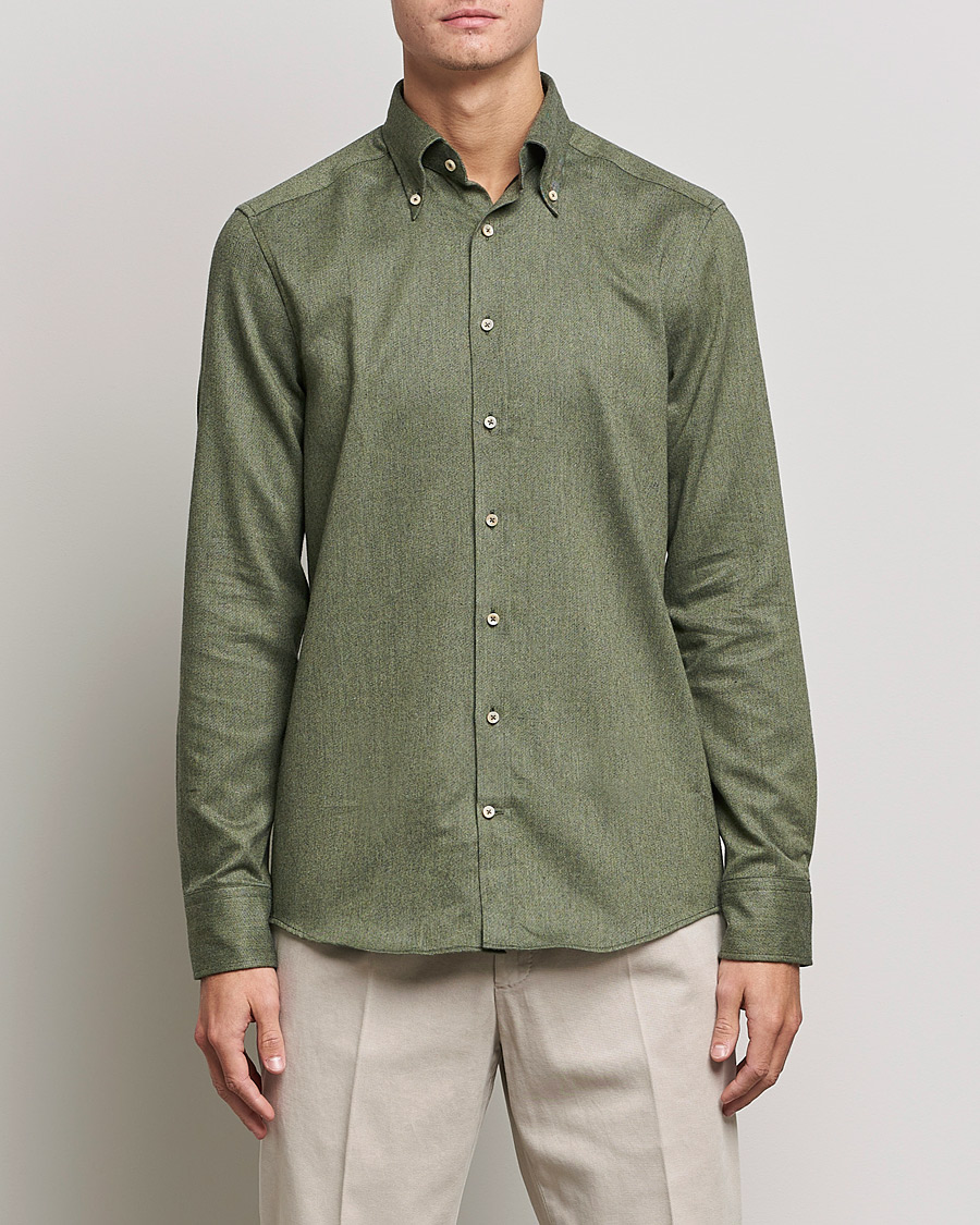 Men | Shirts | Stenströms | Slimline Flannel Shirt Dark Green