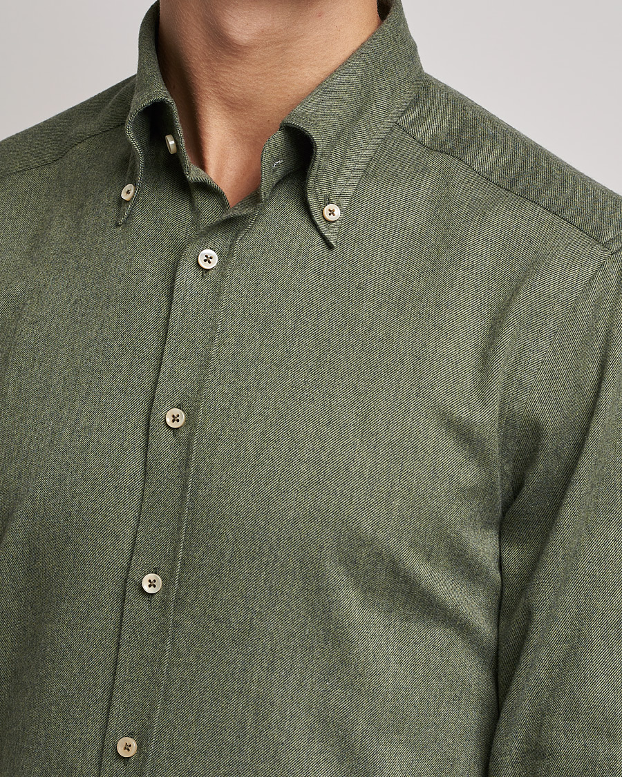 Men | Shirts | Stenströms | Slimline Flannel Shirt Dark Green