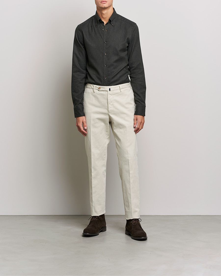 Men | Shirts | Stenströms | Slimline Flannel Shirt Dark Green