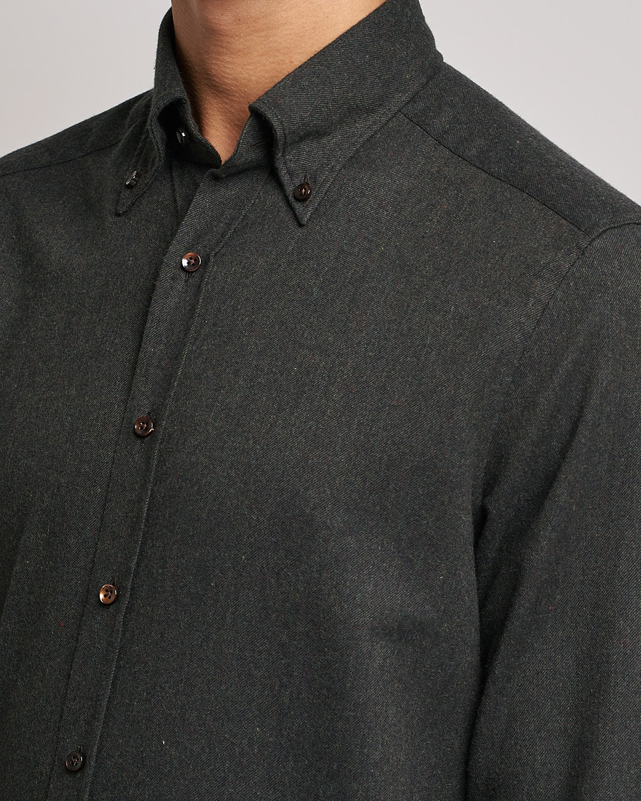 Men | Shirts | Stenströms | Slimline Flannel Shirt Dark Green