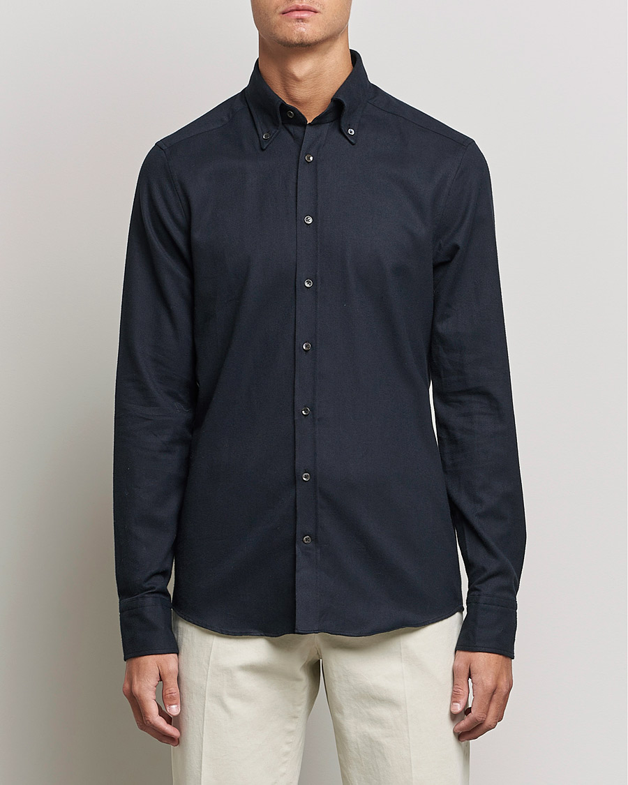 Men | Flannel Shirts | Stenströms | Slimline Flannel Shirt Black