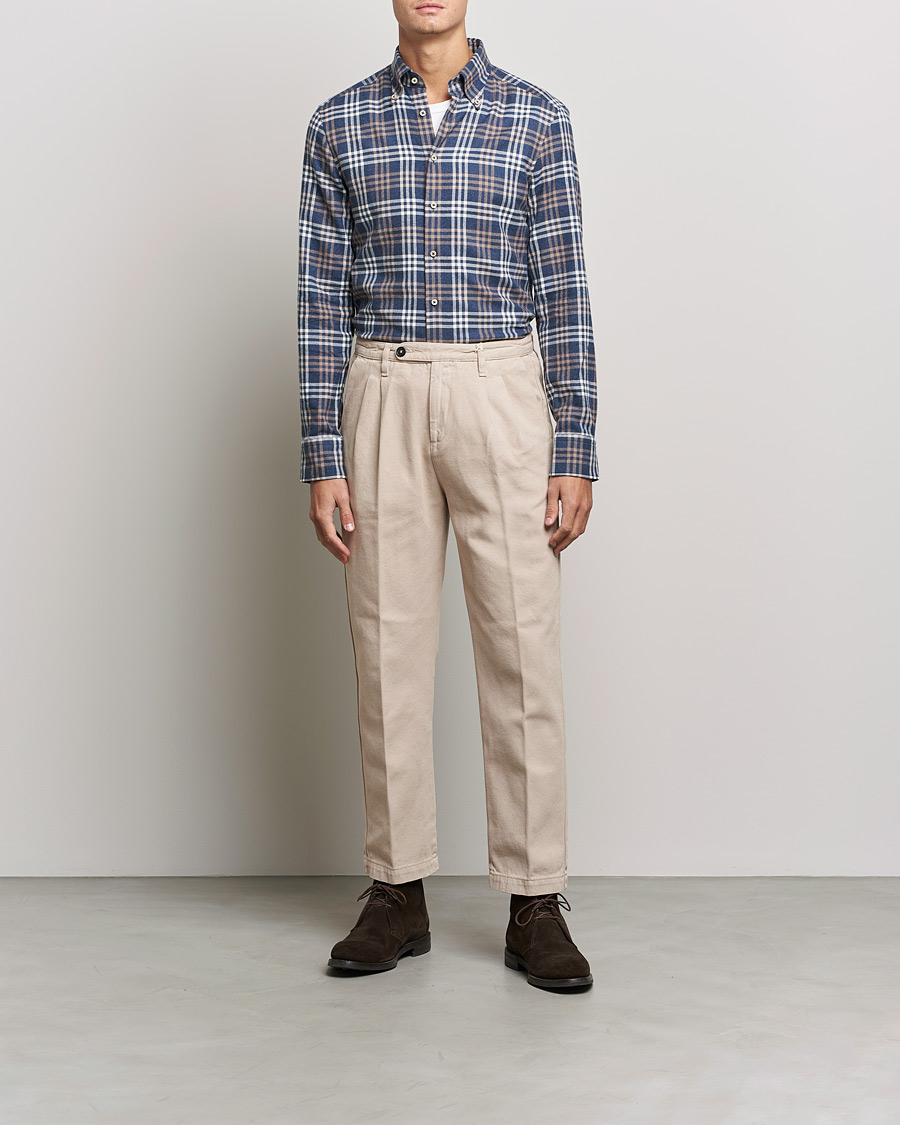 Men | Shirts | Stenströms | Slimline Checked Flannel Shirt Blue