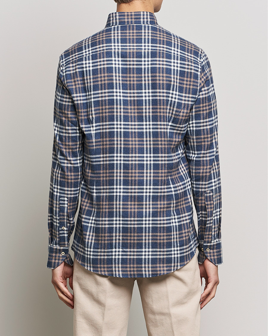 Men | Shirts | Stenströms | Slimline Checked Flannel Shirt Blue