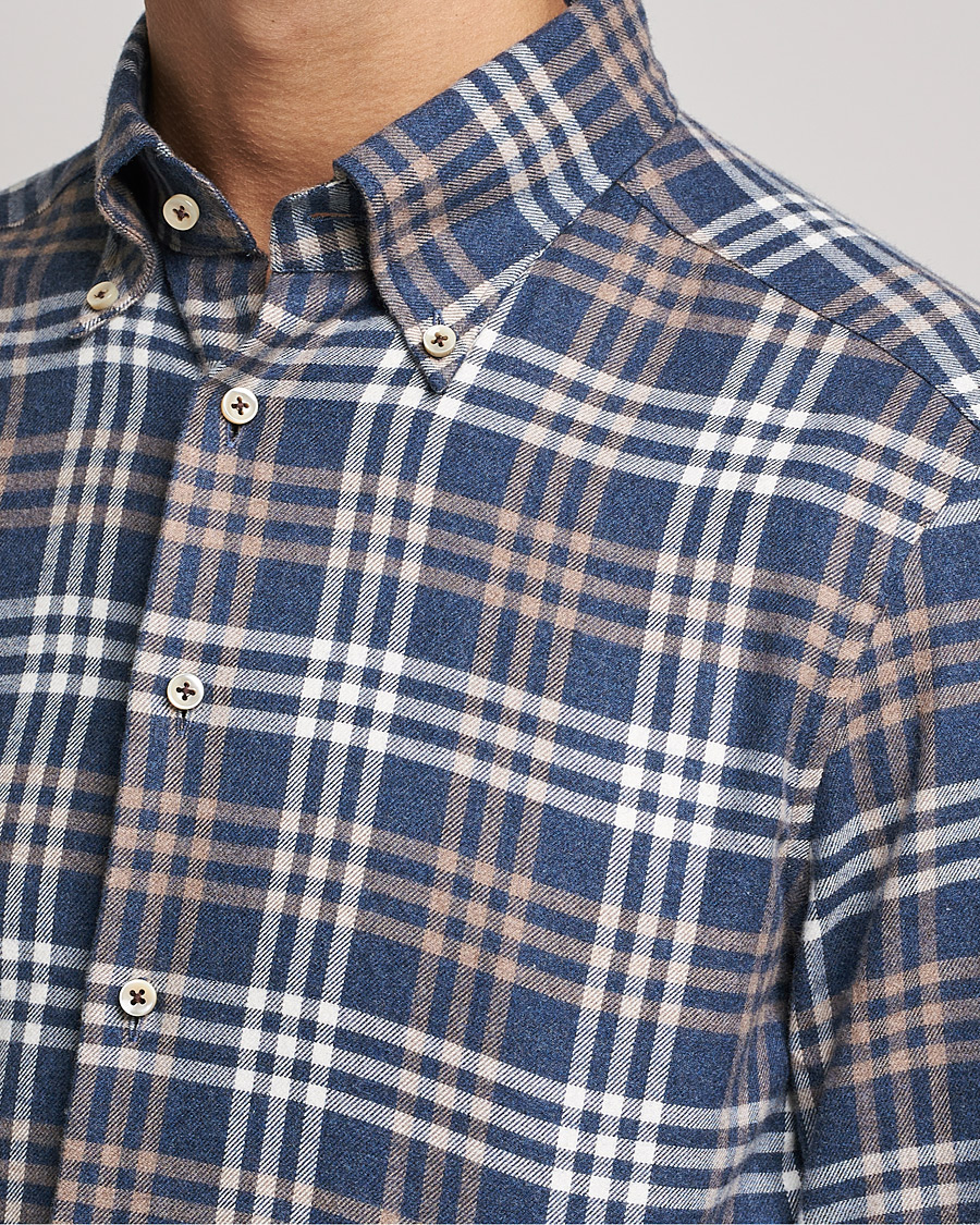 Men | Shirts | Stenströms | Slimline Checked Flannel Shirt Blue