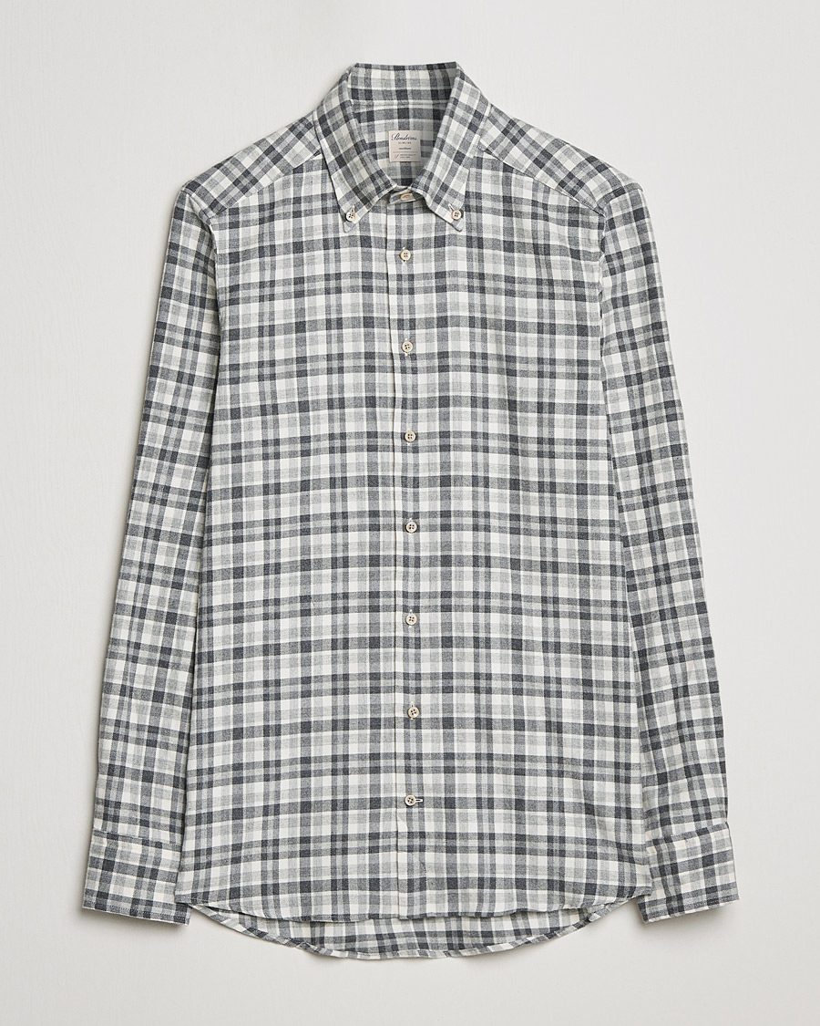 Men | Shirts | Stenströms | Slimline Checked Flannel Shirt Grey/White